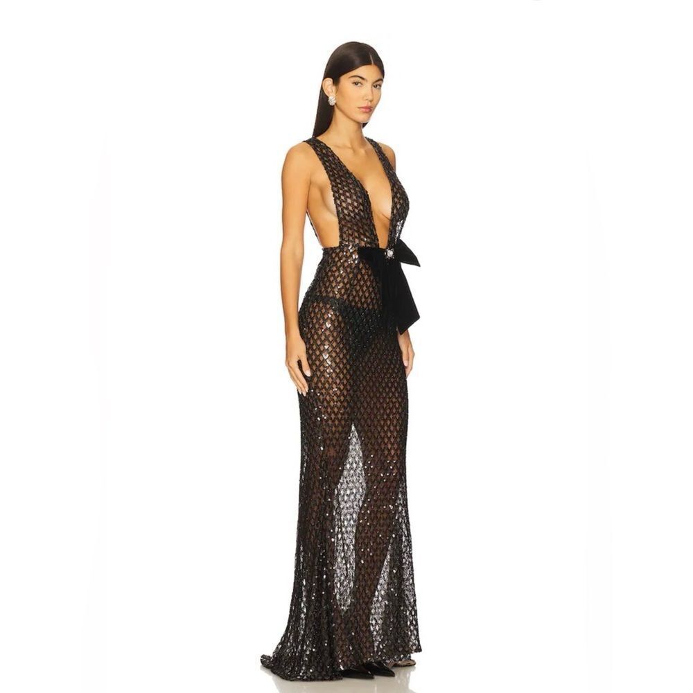 NWOT BRONX AND BANCO Liora Maxi Dress, Elegant Black Sequin Gown, wedding guest - Picture 5 of 16